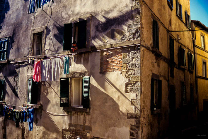 Side of Building, Woman and Laundry, Cortona