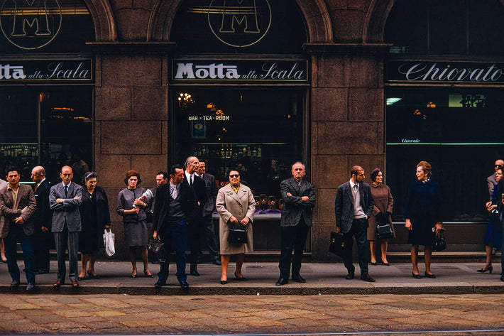 People in Line Waiting for Bus, Milan