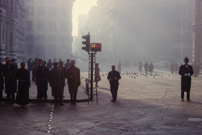 People in Street Silhouetted Against Fog, Milan