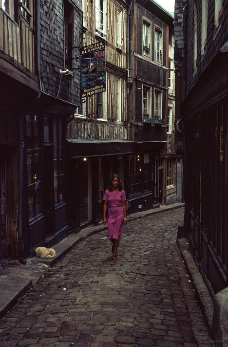 Woman on Street and Dog, France