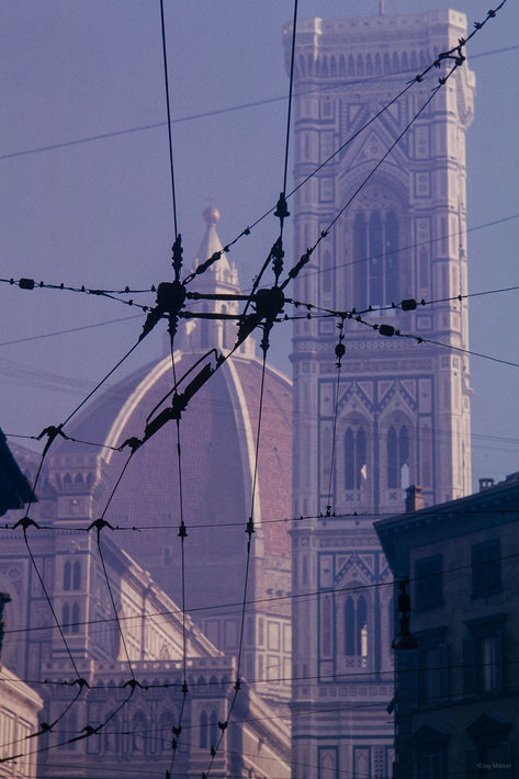 Dome of Cathedral, Trolley Wires, Vertical, Florence, Italy