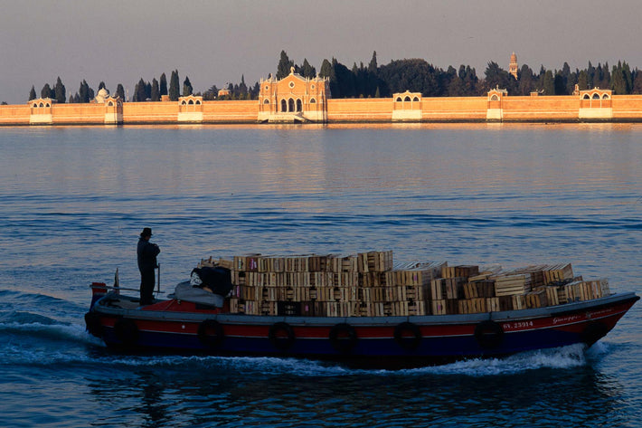 Cemetery in Background, Boat in Foreground, Venice