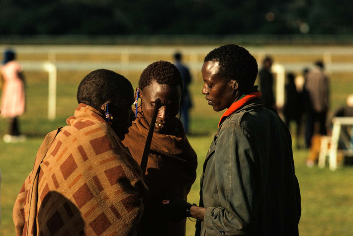 Three Masai at Racetrack, Kenya