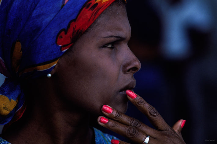 Woman, Blue Scarf, Red Nails, Bahia