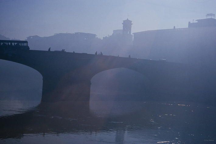 Silhouette of Bridge with Bus, Florence, Italy