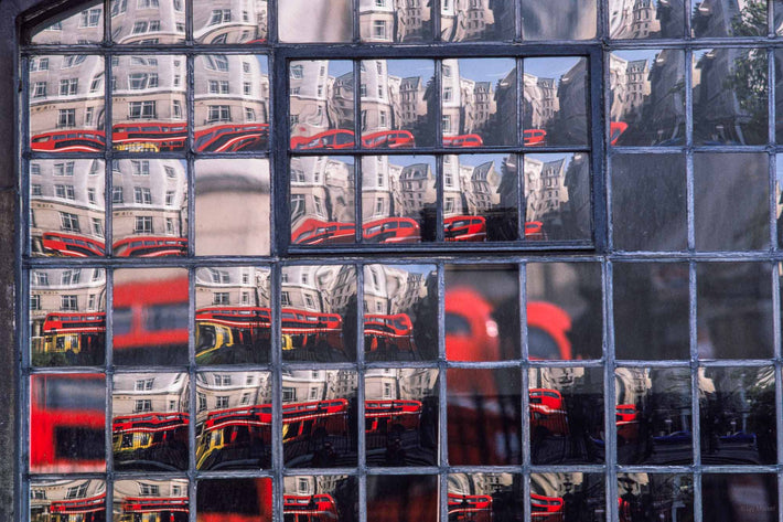 Reflection of London Buses in Windows, London