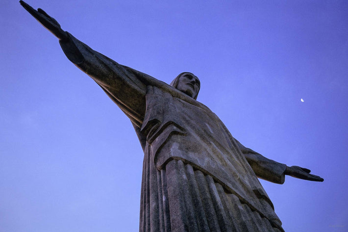 Lookin Up, Christ the Redeemer Statue, Moon in Sky, Rio de Janeiro