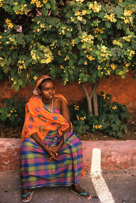Woman, Hands Clasped, Against Tree, Somalia