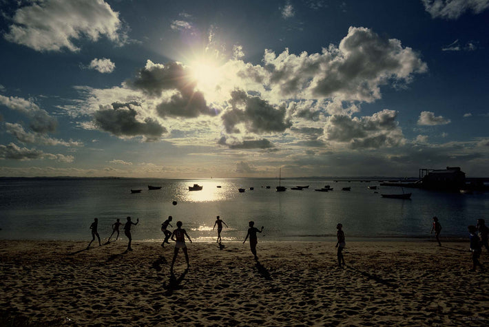 Kids Soccer, Silhouetted on Beach, Bahia