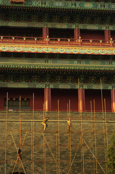 Ornate Building, Men on Scaffolding, Beijing
