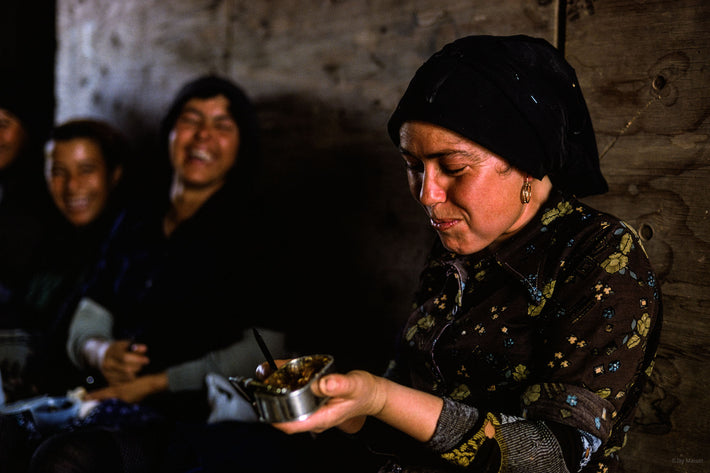 Woman with Can of Food, Laughing, Portugal