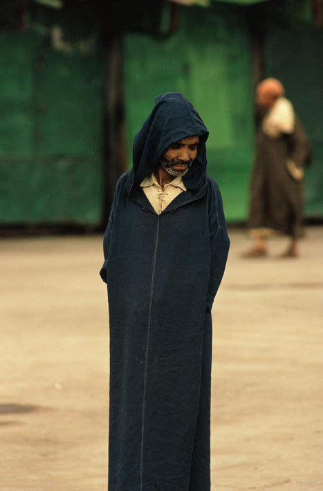 Man, Long Dark Djellaba Against Green, Marrakech