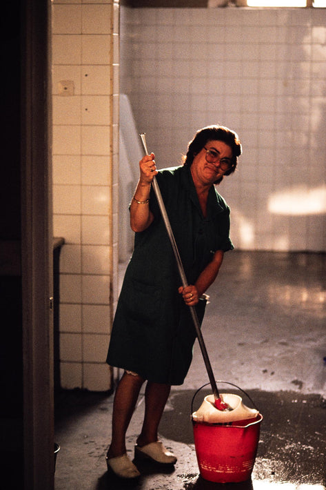 Woman Cleaning Restroom, Spain