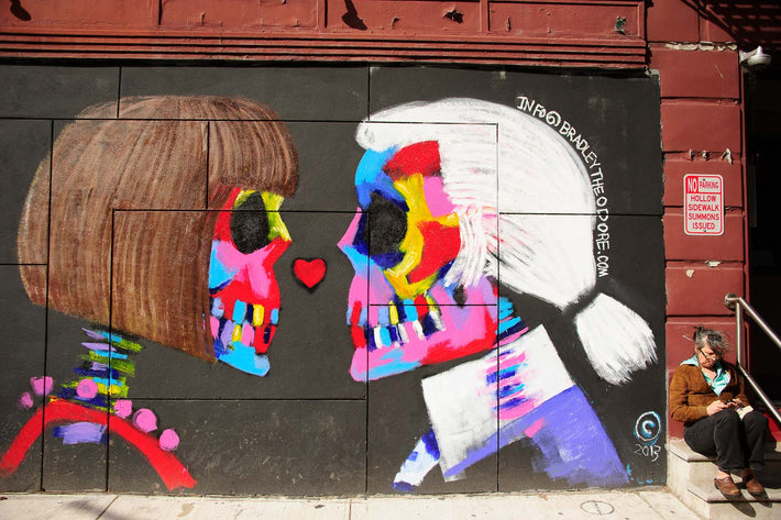 Two Skeletons Plus Woman, NYC