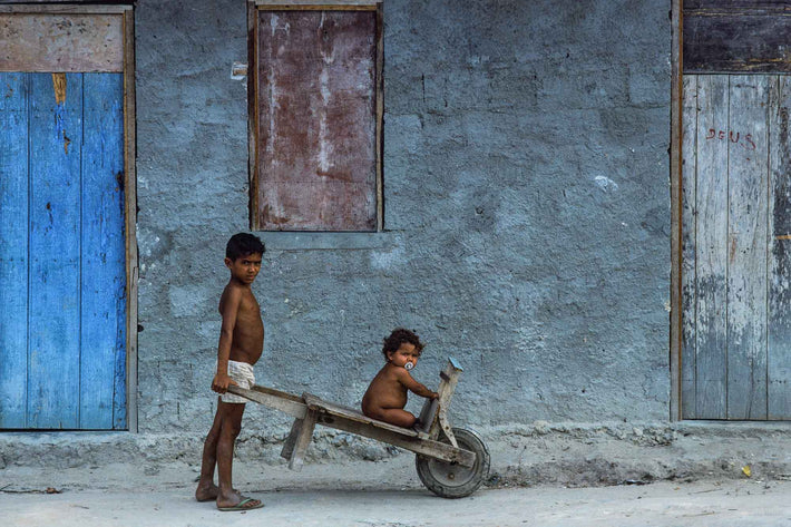 One Kid Holding Another Child in Wheelbarrow, Bahia