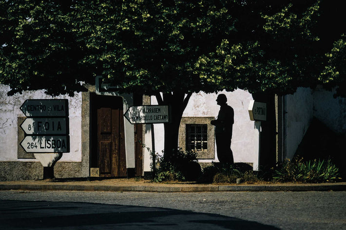 Silhouetted Man, Road Sign, Portugal