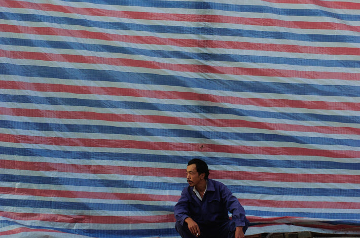 Striped Wall and Man, Pingyao