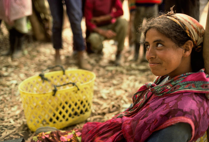Young Woman Smiling with Yellow Basket, Marrakech