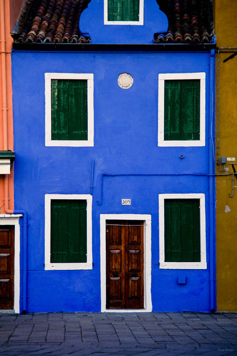 Blue Building, White Window Frames, Burano