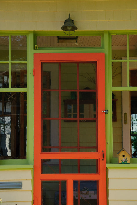 Red Orange Door, Green Trim, Maine