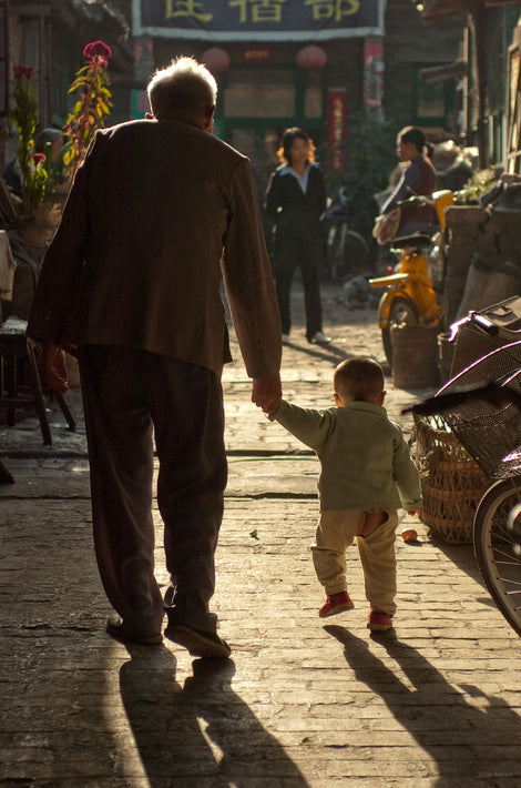 Man Leading Bare-Bottom Child by Hand, Pingyao