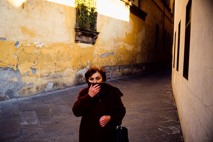 Woman, Scarf to Face, Lucca, Italy