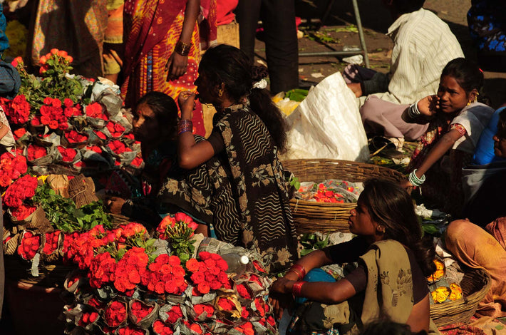 Market, Women with Red Flowers, Mumbai