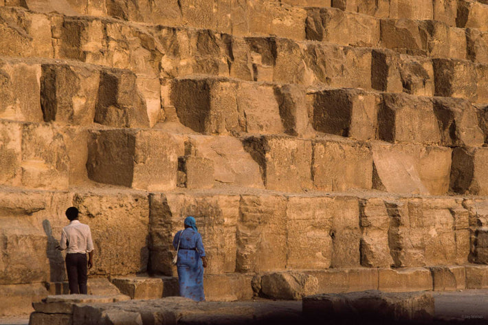 Huge Pyramid Blocks Ochre with People, Egypt