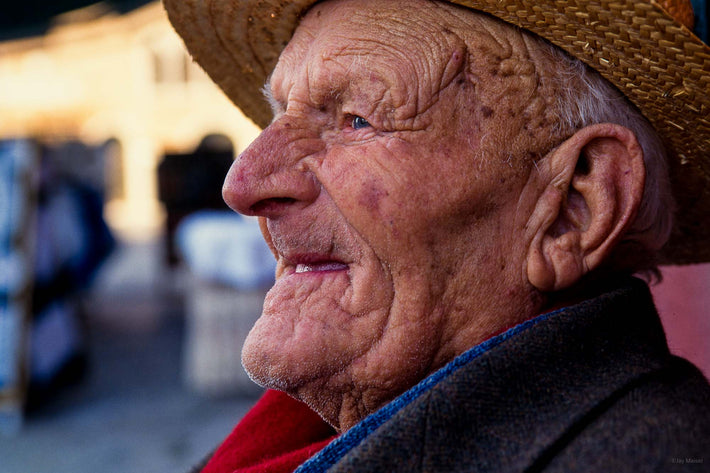 Close-up Portrait, Smiling Old Man in Straw Hat, Burano