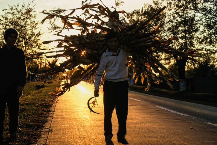 Kid on Road with Scythe, Romania