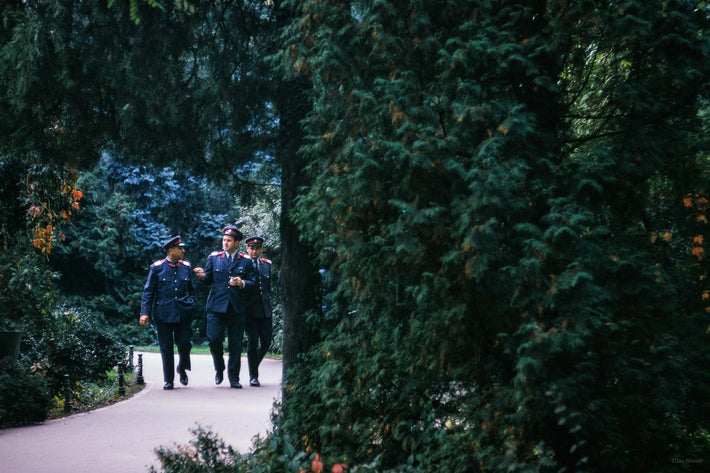 Three Military Officers in Park, Romania