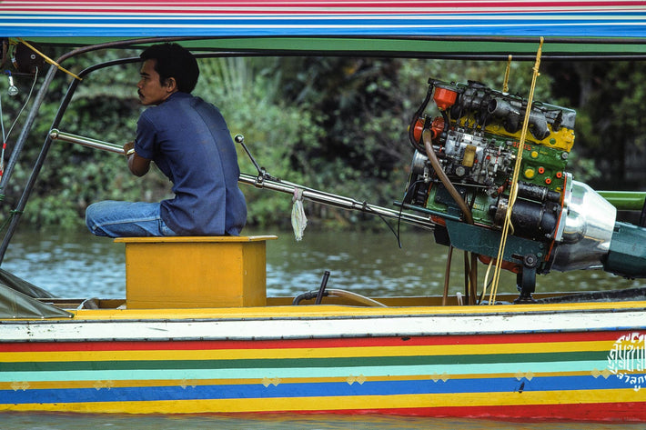 Man, Striped Boat, Motor, Bangkok