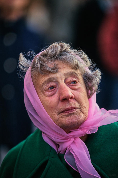 Woman in Green Coat, Pinkish Scarf, London