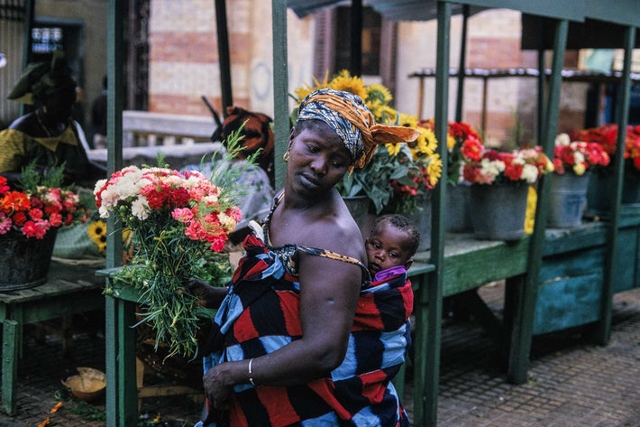 Woman with Baby and Flowers, Ghana