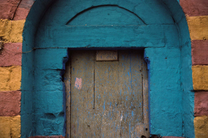 Painted Wood, Blue Arched Door, Egypt