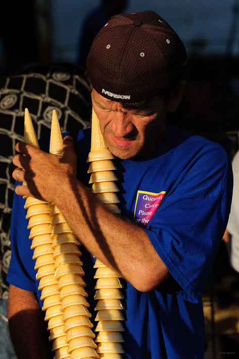 Man in Blue with Cones, Maine