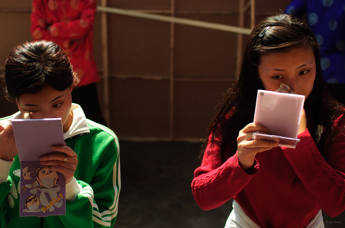 Two Young Girls Doing Makeup, Pingyao