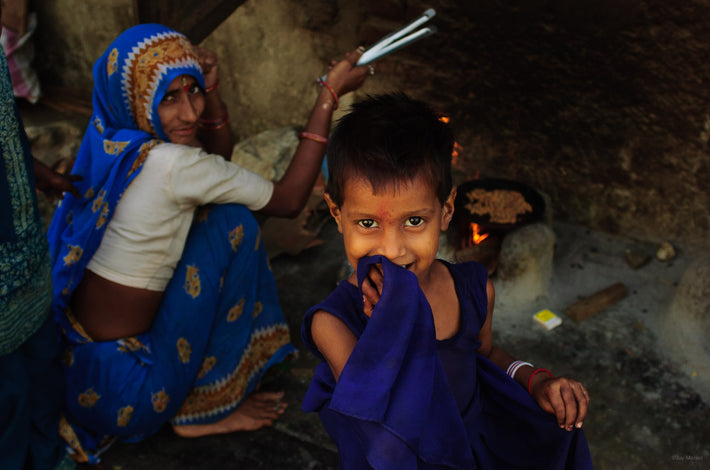 Shy Boy, Woman, Both in Blue, Mumbai