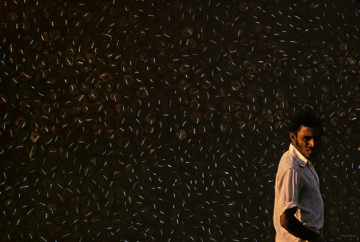 Man in Light, Marked Logs in Background, Lamu, Kenya