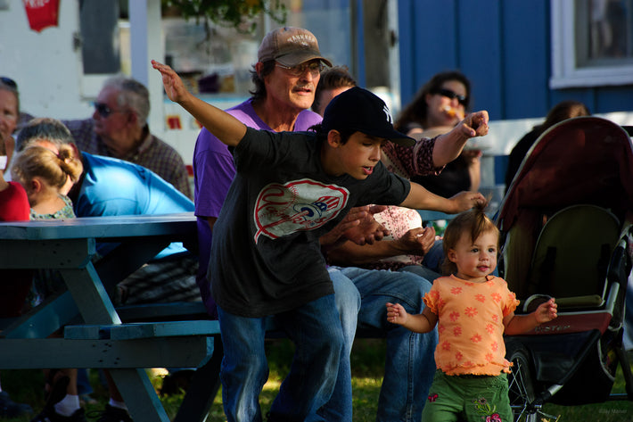 Crowd Watching Kid in Yankee Shirt, Maine