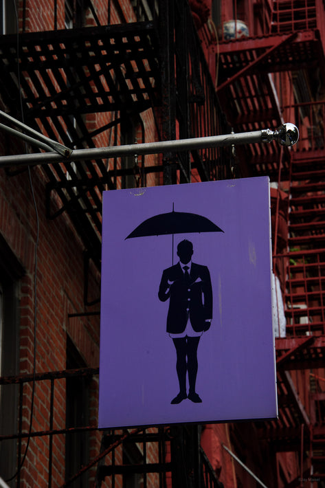 Sign, Man with Umbrella, NYC