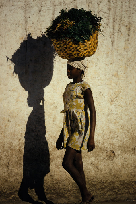 Woman with Floral Dress Carrying Basket, Haiti