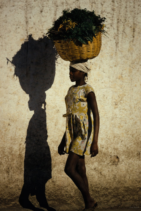 Woman with Floral Dress Carrying Basket, Haiti