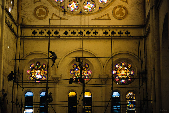 Men on Scaffolding in Church, Haiti