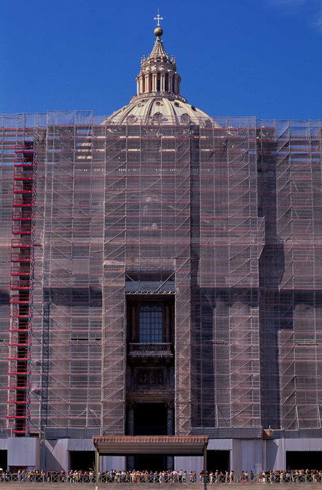St. Peter's Basilica with Scaffolding and Crowd, Rome