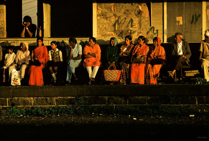 Line Up of Sitting Women in Saris, Mauritius