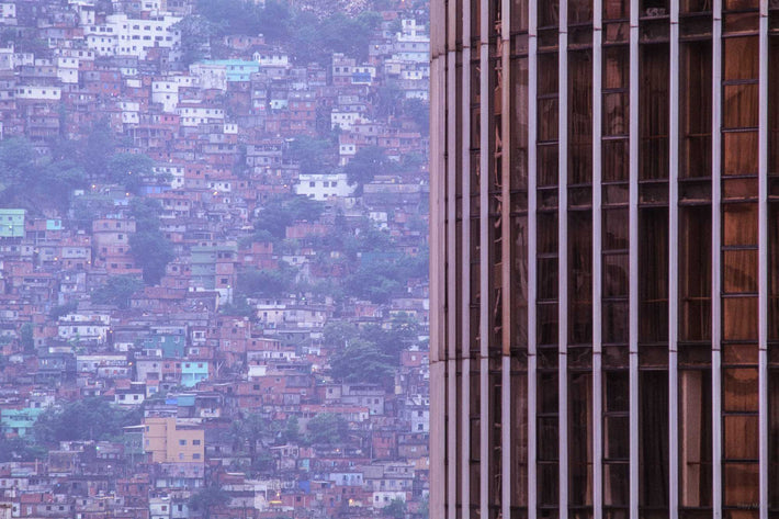 Favela (Slum) on left, Luxury Hotel on right, Rio de Janeiro