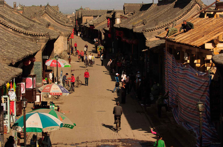 Street Scene with Carpenters on Roof, Pingyao