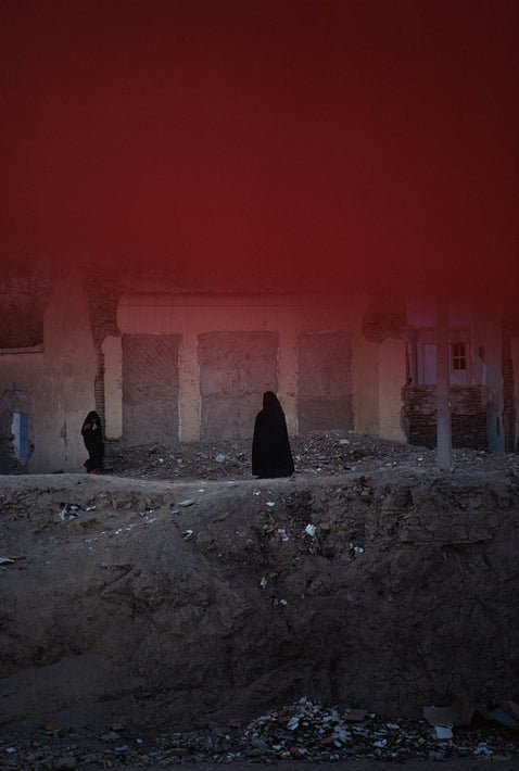 Woman in Black, Red Blur on Top, Iran