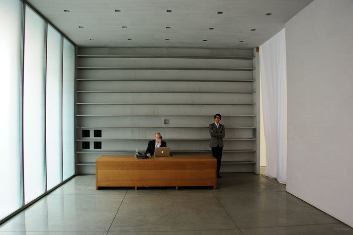 Two Men, Desk, Shelves, NYC